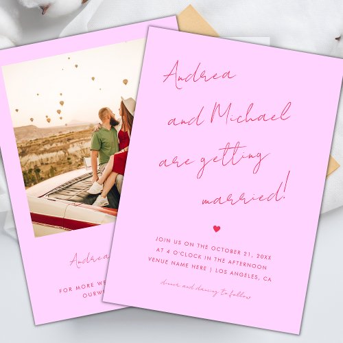 Pink and Red Script Heart Photo  Website Wedding Invitation