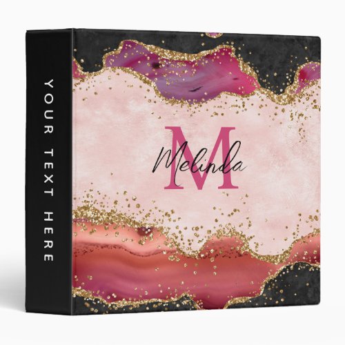 Pink and Red Sequins Agate 3 Ring Binder
