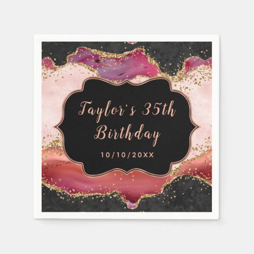 Pink and Red Sequins Agate Birthday Napkins