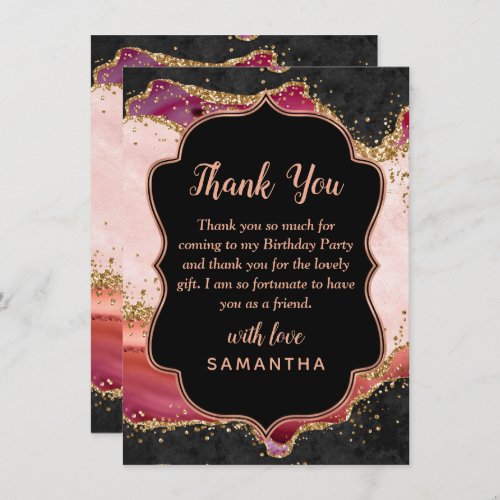 Pink and Red Sequins Agate Birthday Thank You Card