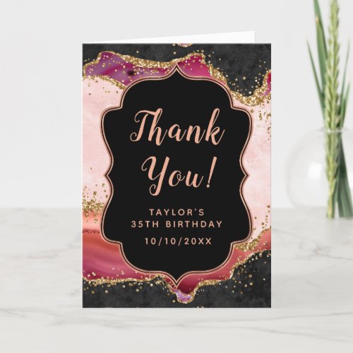 Pink and Red Sequins Agate Birthday Thank You Card