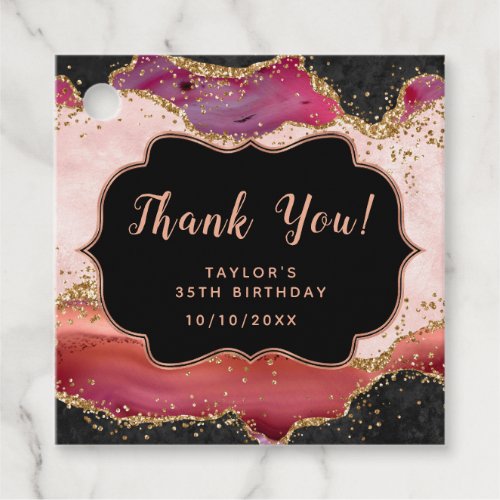 Pink and Red Sequins Agate Birthday Thank You Favor Tags