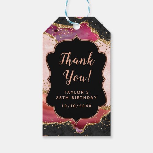 Pink and Red Sequins Agate Birthday Thank You Gift Tags