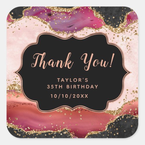 Pink and Red Sequins Agate Birthday Thank You Square Sticker