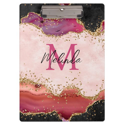 Pink and Red Sequins Agate Clipboard