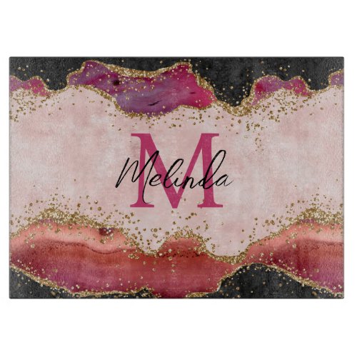 Pink and Red Sequins Agate Cutting Board