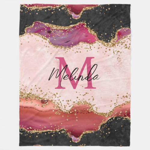 Pink and Red Sequins Agate Fleece Blanket