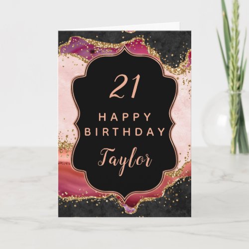 Pink and Red Sequins Agate Happy Birthday Card