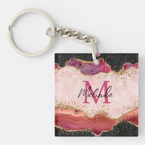 Pink and Red Sequins Agate Keychain