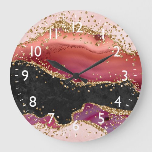 Pink and Red Sequins Agate Large Clock