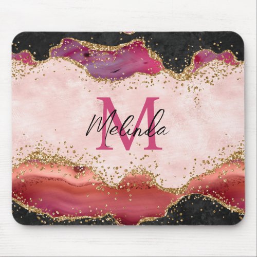 Pink and Red Sequins Agate Mouse Pad