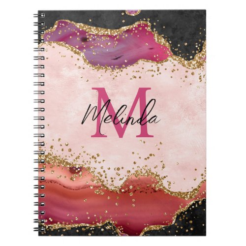 Pink and Red Sequins Agate Notebook