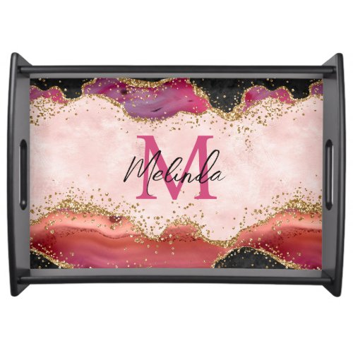Pink and Red Sequins Agate Serving Tray