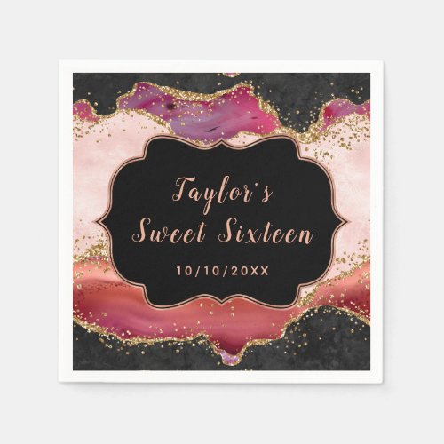 Pink and Red Sequins Agate Sweet Sixteen Napkins