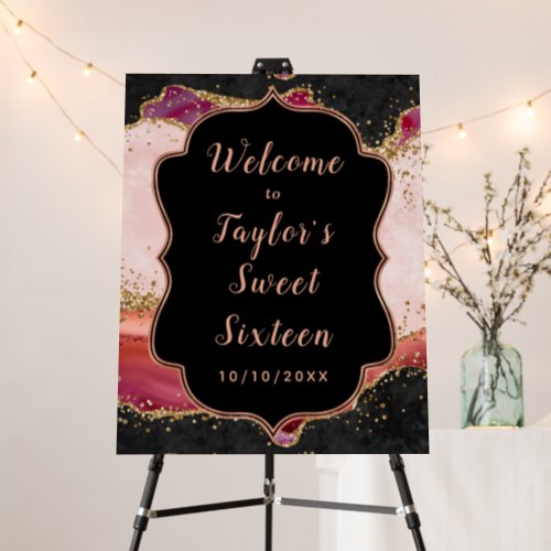 Pink and Red Sequins Agate Sweet Sixteen Welcome Foam Board