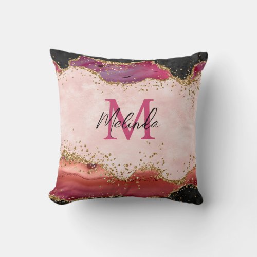 Pink and Red Sequins Agate Throw Pillow