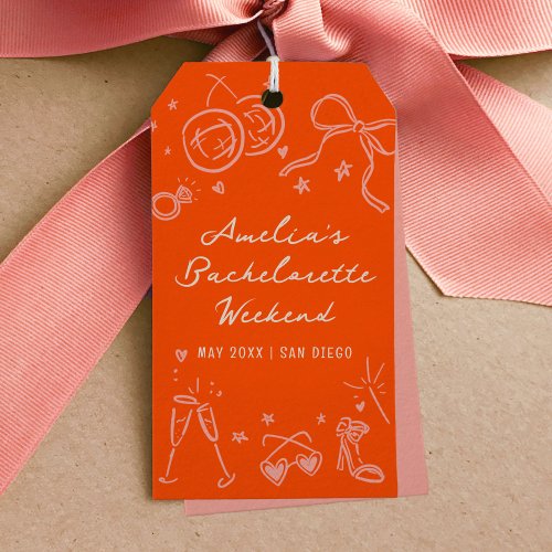 Pink and Red Sketch Bachelorette Party Favor Gift Tags