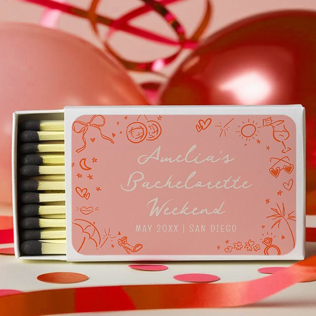 Pink and Red Sketch Bachelorette Weekend Party Matchboxes (Pink and Red Sketch Bachelorette Weekend Party Matchboxes)
