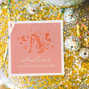 Pink and Red Sketch Bachelorette Weekend Party Napkins