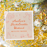 Pink and Red Sketch Bachelorette Weekend Party Napkins