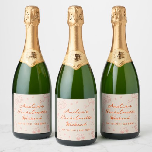 Pink and Red Sketch Bachelorette Weekend Sparkling Wine Label