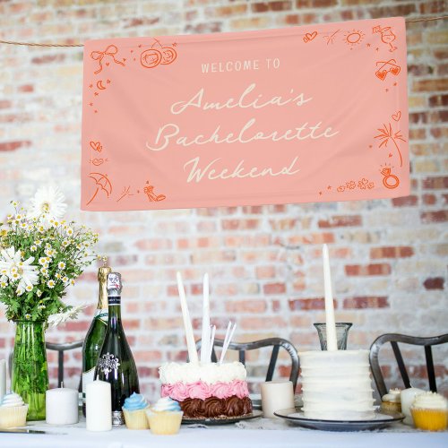 Pink and Red Sketch Bachelorette Weekend Welcome Banner