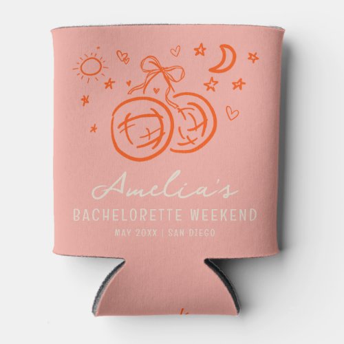 Pink and Red Sketch Disco Bachelorette Weekend Can Cooler