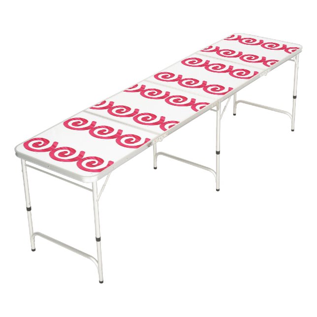 Pink and red spirals pattern on white beer pong table (Angled)