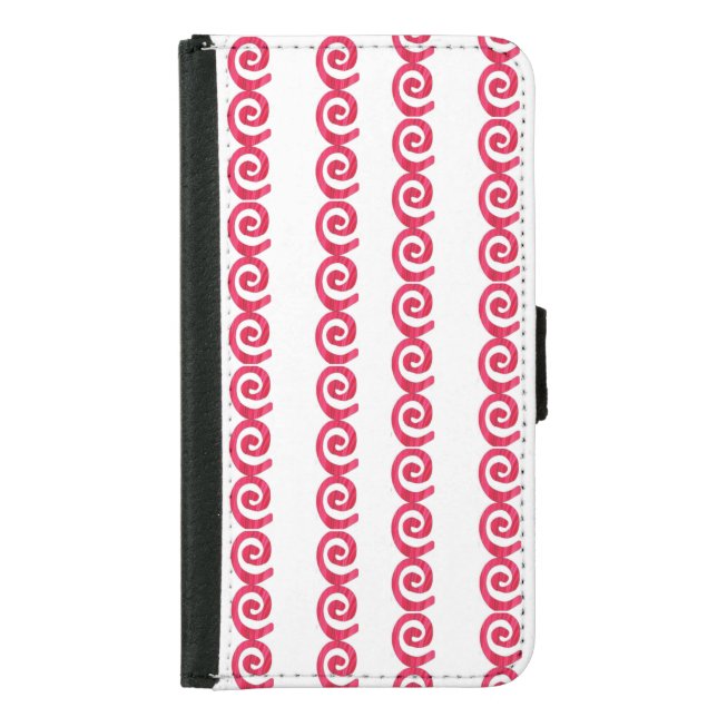 Pink and red spirals pattern on white samsung galaxy wallet case (Front)