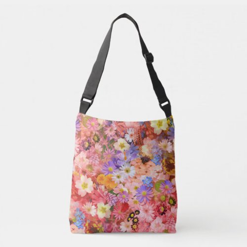 Pink and Red Spring Flowers Crossbody Bag