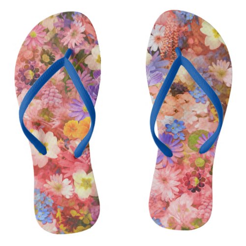 Pink and Red Spring Flowers Flip Flops