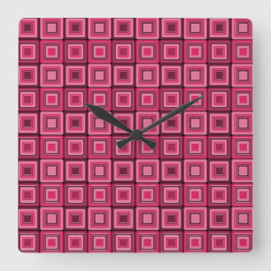Pink and Red Squares Funky Wall Clock