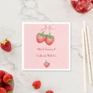 Pink and Red strawberries girl birthday  Napkins