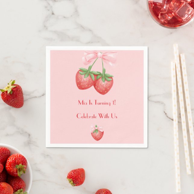 Pink and Red strawberries girl birthday  Napkins (Insitu)