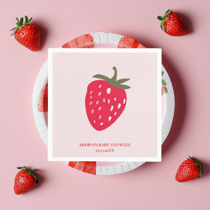 "Pink and Red Strawberry Baby Shower Napkin