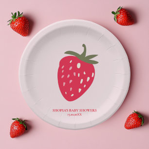 Pink and Red Strawberry Baby Shower Paper Plates