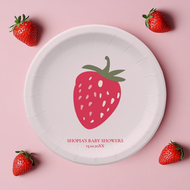 Pink and Red Strawberry Baby Shower Paper Plates (Creator Uploaded)