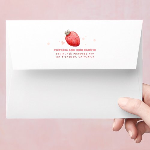 Pink and Red Strawberry Balloons Cute Watercolor Envelope