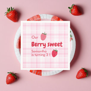 "Pink and Red Strawberry Birthday" Napkins