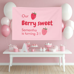 Pink and Red Strawberry Birthday Party Banner