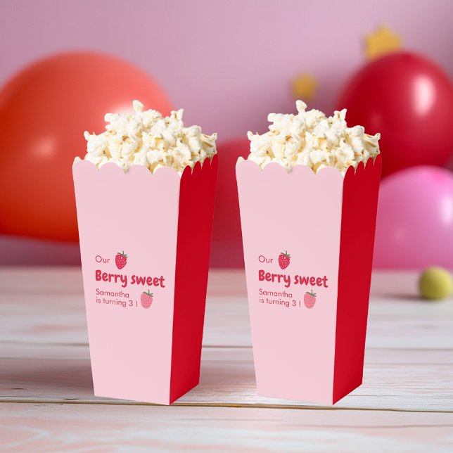 "Pink and Red Strawberry Birthday Party Favor Boxes (Creator Uploaded)