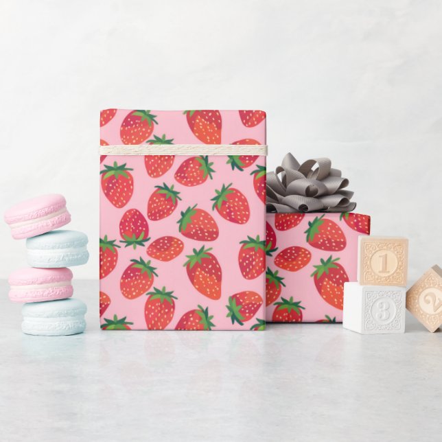 Pink and Red Strawberry  Wrapping Paper (Baby Shower)