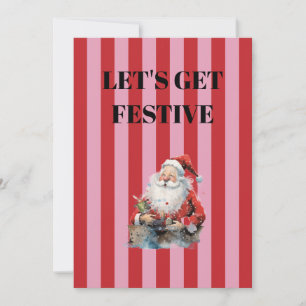 Pink and red stripe, father christmas invitation