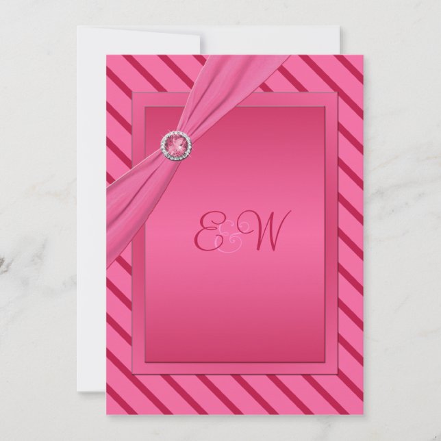 Pink and Red Stripe Monogrammed Invitation (Front)
