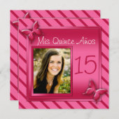 Pink and Red Stripe Photo Quinceañera Invitation (Front/Back)