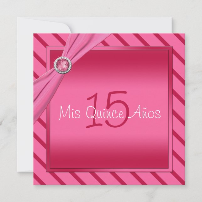 Pink and Red Stripe Quinceañera Invitation (Front)