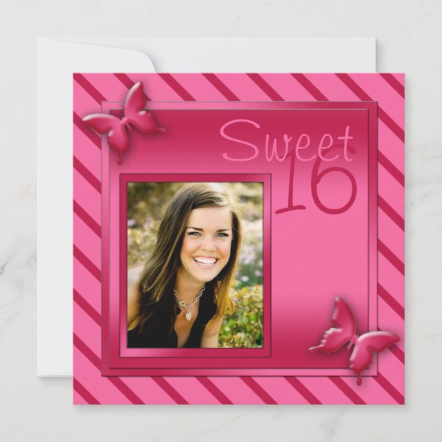 Pink and Red Stripe Sweet Sixteen Invitation (Front)