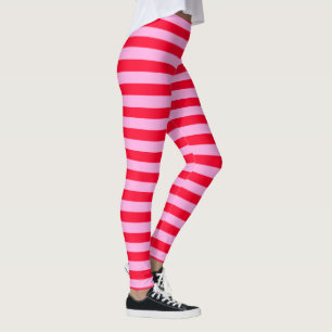 Pink and Red Striped Pattern Colorful Valentine's Leggings