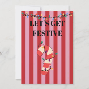 Pink and red stripes Christmas candy cane Invitation