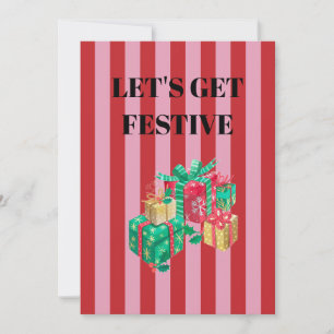 Pink and red stripes Christmas presents gifts Invitation
